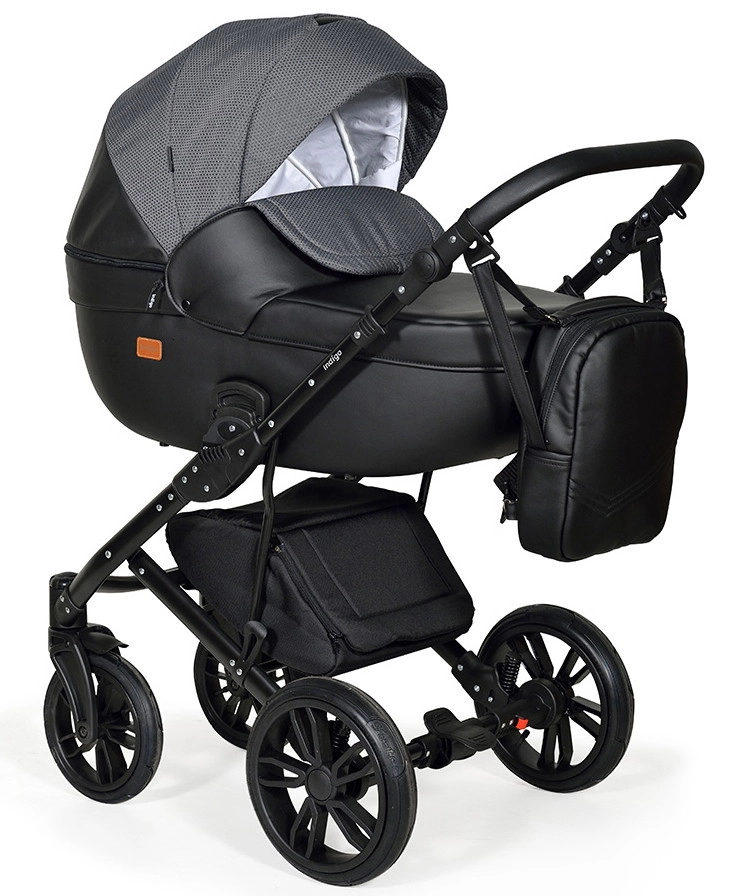 Коляска 2 в 1 Indigo MIO черная кожа+черный узор pjvv3mxogfpaysxchvr01aj8qy61ygbi