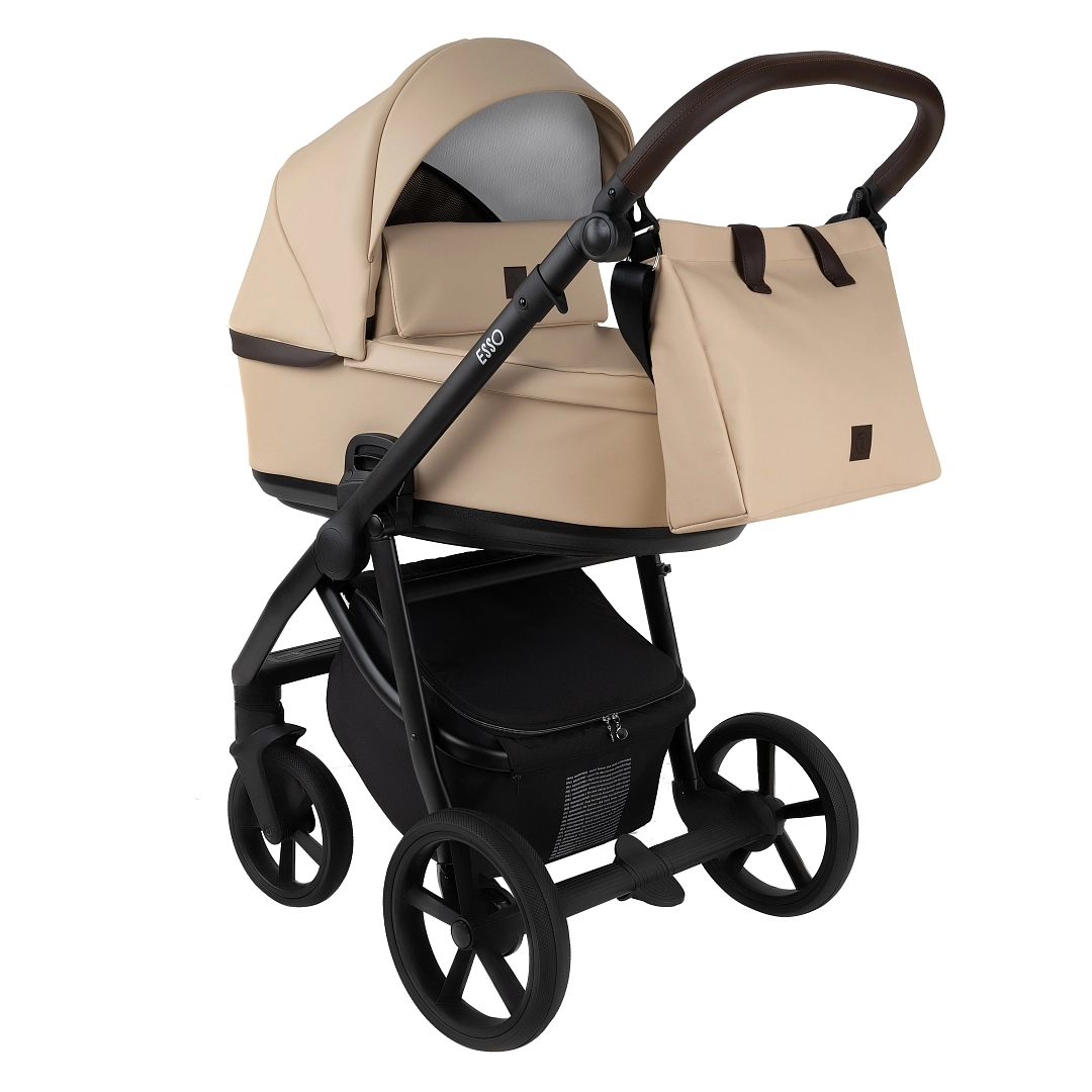 Коляска 2 в 1 Roan Esso Кожа (Caramel/Black/руч.Тем.коричневый)