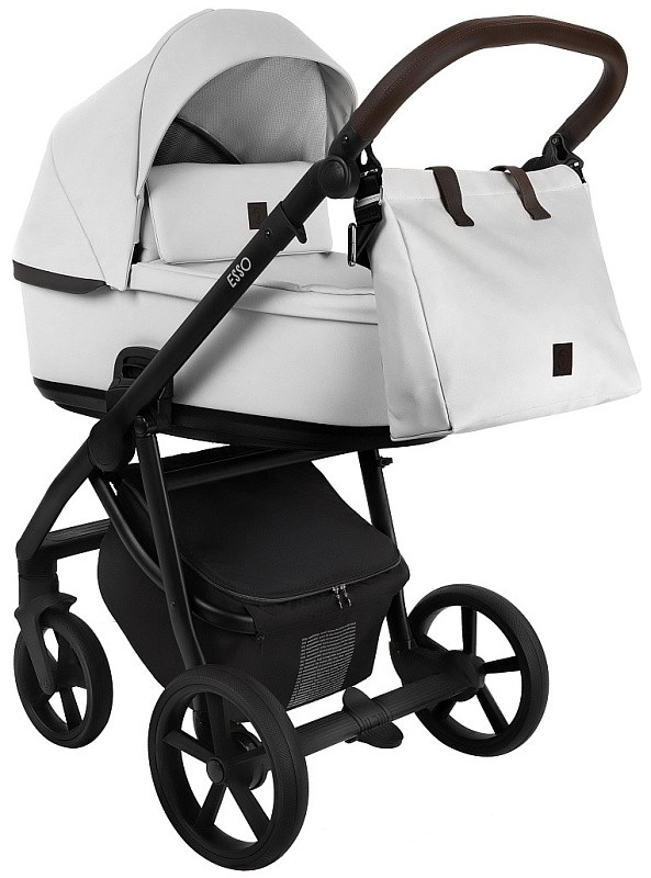 Коляска 2 в 1 Roan Esso Кожа (White/Black/руч.Тем.коричневый)