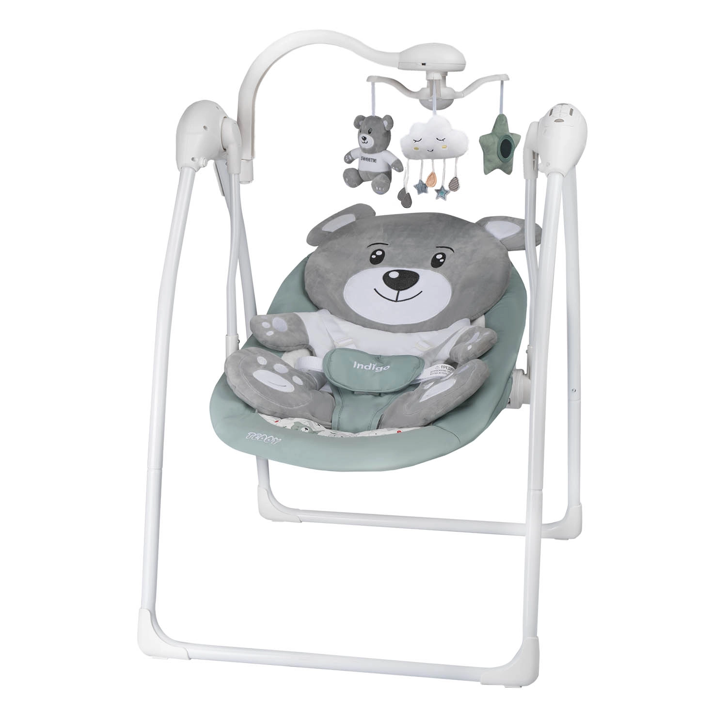 Электрокачели Indigo TEDDY (0-9 кг), с адаптером, п/у, 12 мел., 5 скоростей, москитка Зеленый d37274a9d529c8c34f6006553fbb9d20