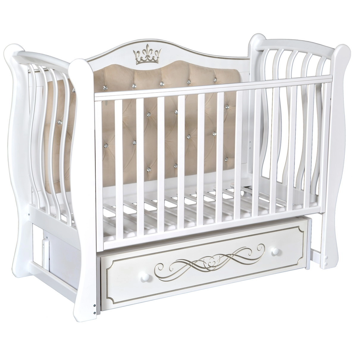 Детская кроватка ByTwinz Teresa 2 универсальный маятник, декоративная панель белый x800kvluwoatxlv39v5iwq6jryr77dzz