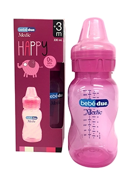 Бутылочка для кормления Bebe Due Medic серия HAPPY, 330 мл. Розовый 108100998-butilochka-dlya-kormleniya-bebe-due-medic-seriya-happy-330-ml-rozovii