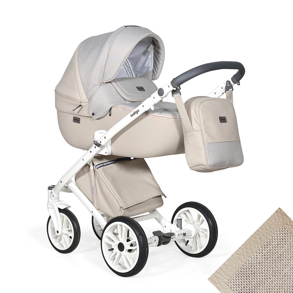 Коляска 2 в 1 Indigo PORTO  бежевая кожа+бежевый лен fd9e2a83740a7f6d0ebdabe6de618861