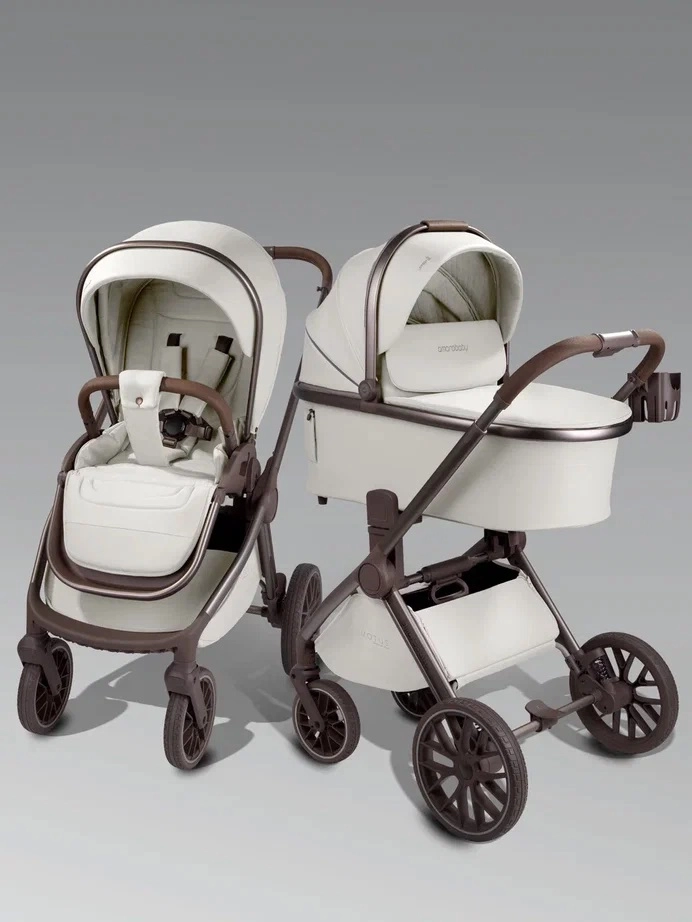 Коляска 2 в 1 Amarobaby Motus Premium Ecco Exclusive (Экокожа) (молочный)