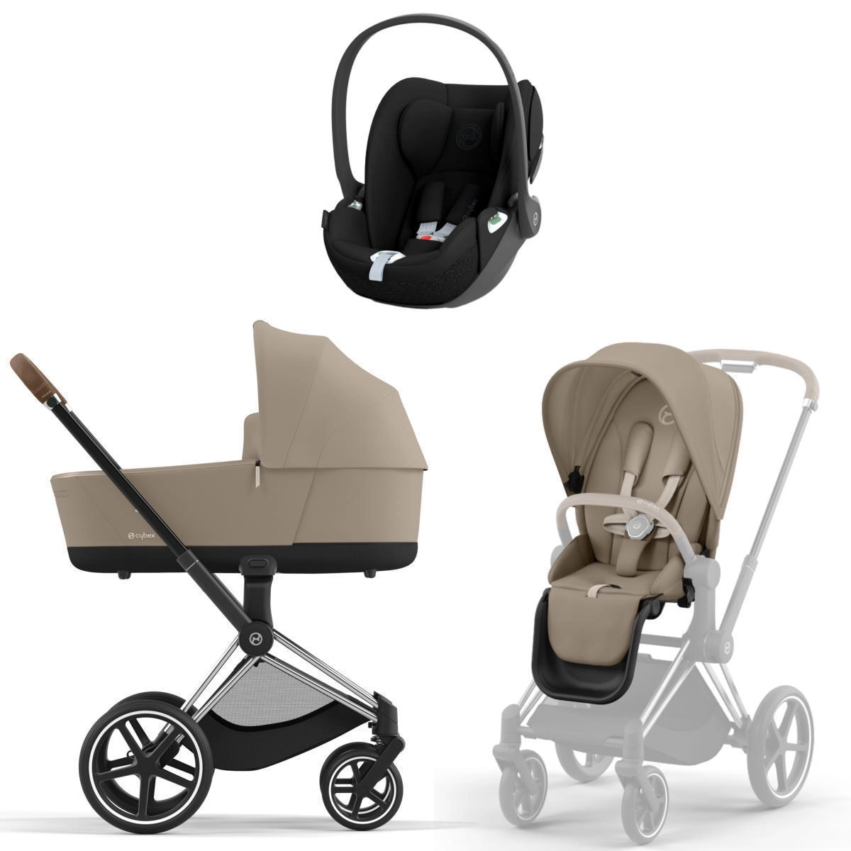 Коляска 3 в 1 Cybex Priam IV Chrome Brown Cozy Beige и автокресло Cloud T i-Size (Sepia Black)