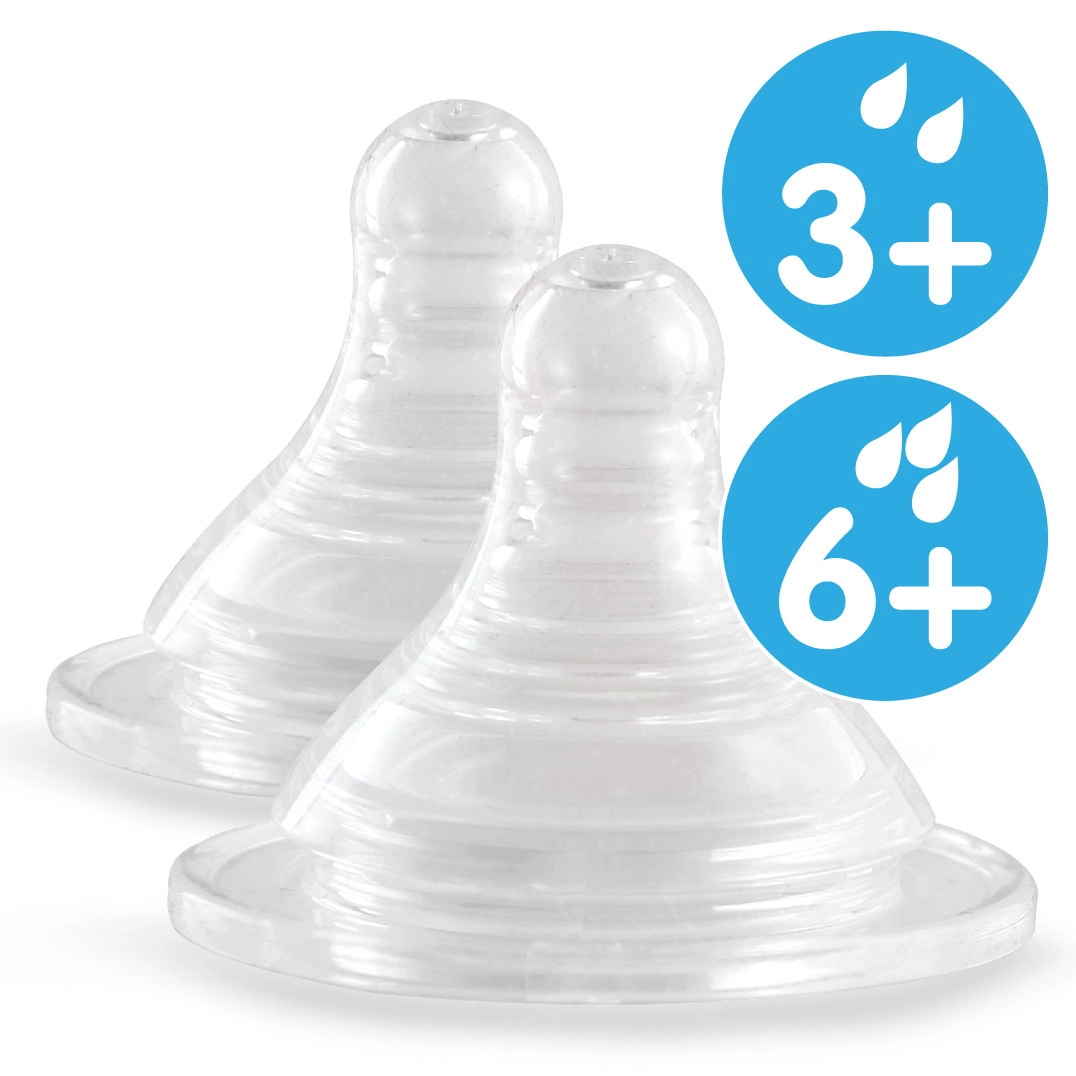 2 cоски для бутылочек с широким горлышком Ramili Baby BT100ML средний и быстрый поток (3+, 6+) (стандарт)
