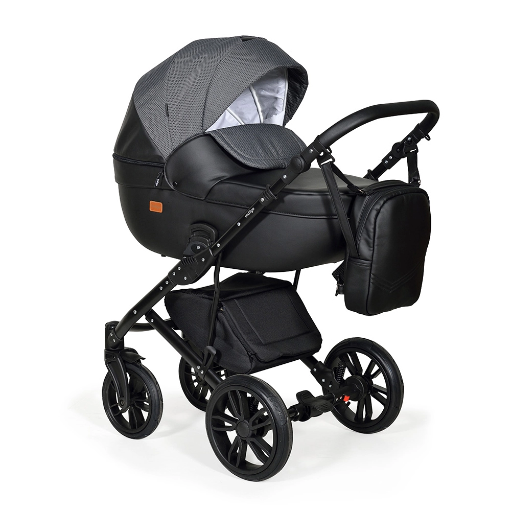 Коляска 2 в 1 Indigo MIO черная кожа+черный узор b2feb2f55112b541836973248d56bed0