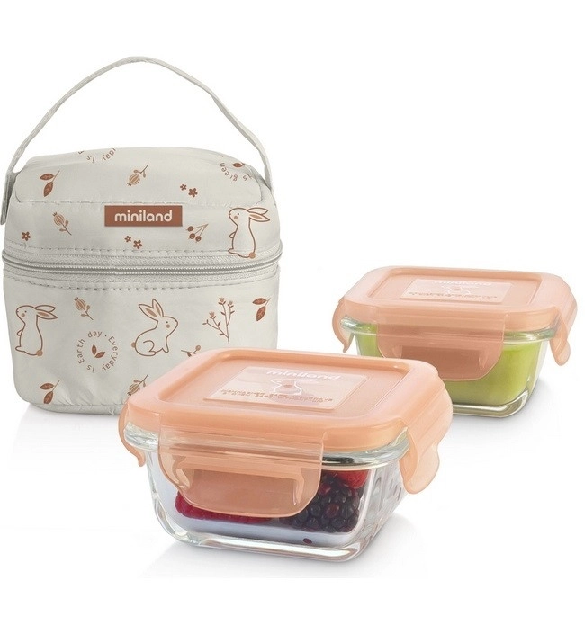 Термосумка Miniland Pack-2-Go Natursquare с двумя стеклянными квадратнами контейнерами зайчик stvmmvuge2hrul2lw5t0lucwhpbsplo1