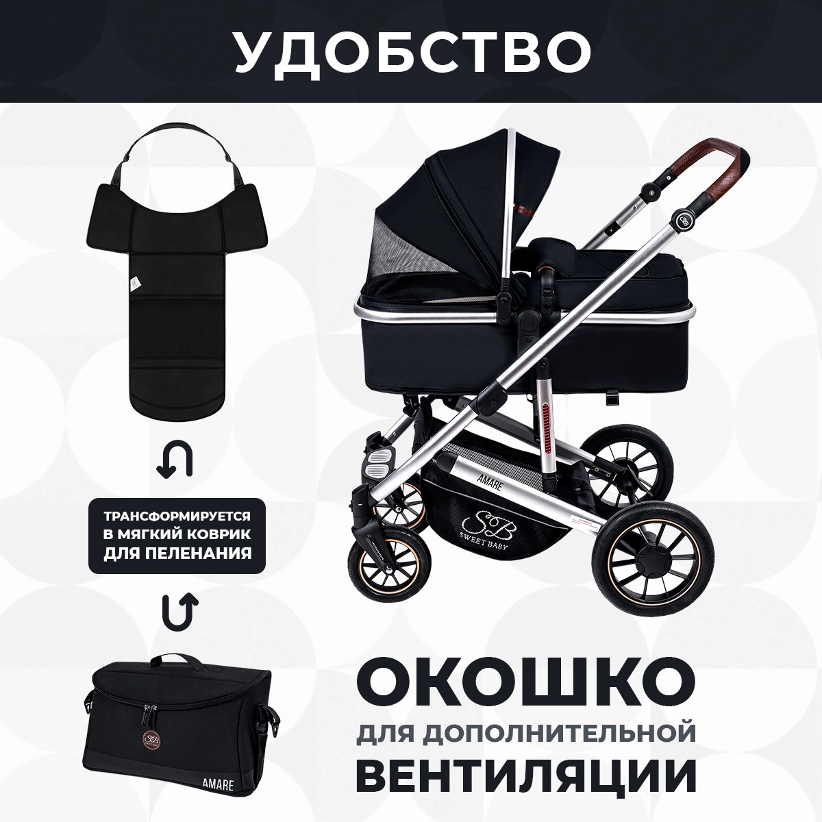 Коляска-трансформер 2 в 1 Sweet Baby Amare Black 195a63k2x80e3cxf3j7j38661vt80rvz