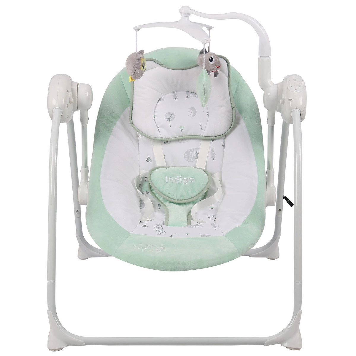 Электрокачели Indigo STAR (0-9 кг), с адаптером, п/у, 12 мел.,5 скоростей,москитка Мятный 1a3cw2hsujlmd1egdk4ofyjx43vsagml