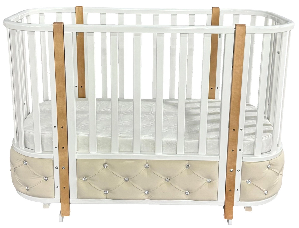 Детская кроватка КЕДР Estelle Elegance 4 велюр (маятник) (белый/бук)