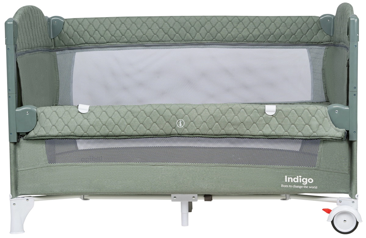 Манеж-кровать Indigo Bon-Bon, лен, приставной, 2 уровня зеленый oxcdkl8ntzvcke25pcnixiar6btjg056