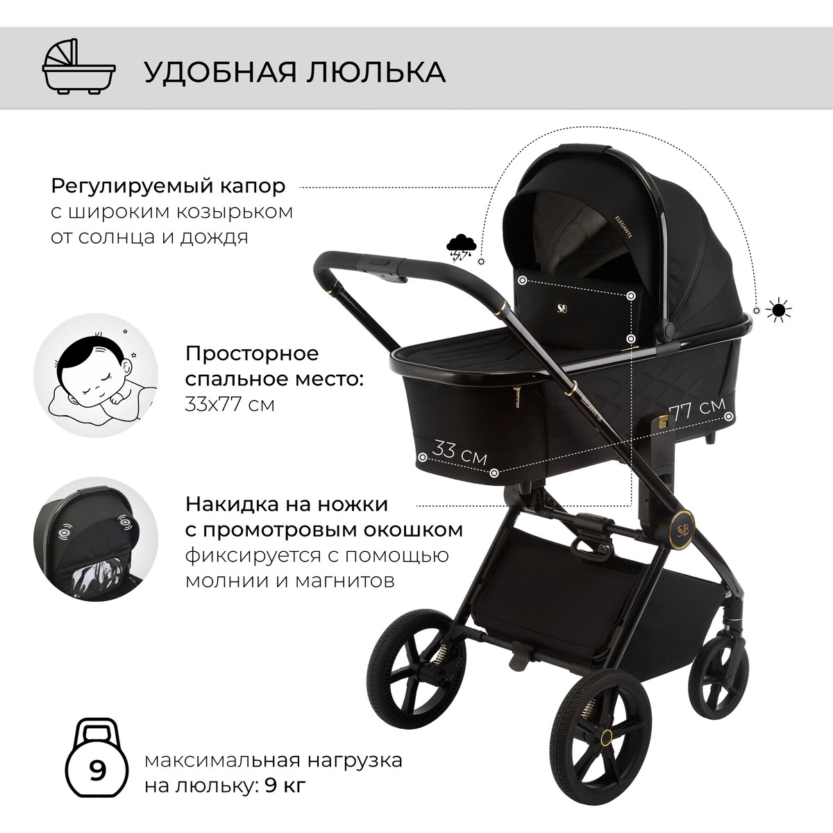 Коляска 2 в 1 Sweet Baby Elegante GL Black yt0gpnmpipaeyd0xf9q56loccg8r8as1