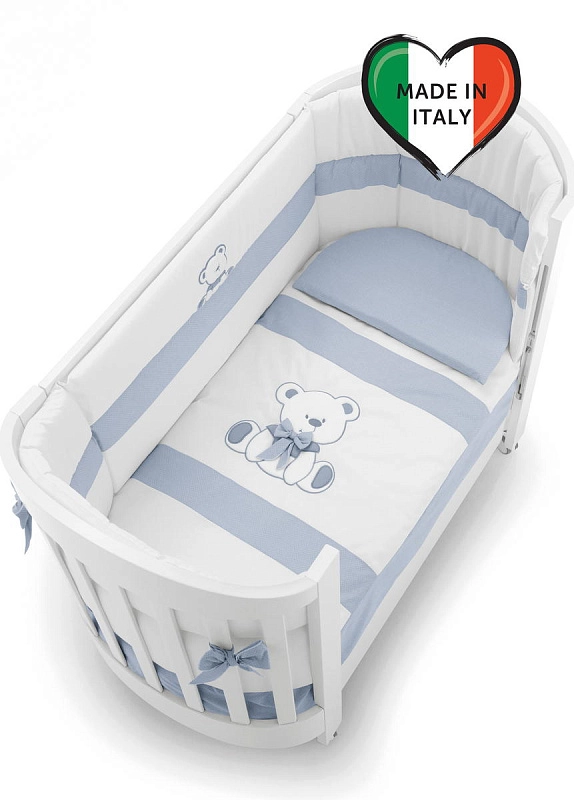 Комплект в овальную кроватку Erbesi Tato Ovale 3 предмета белыйголубой2