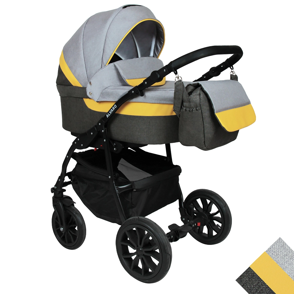Коляска 3в1 Alis ALVARO т.серый+св.серый+желтая кожа 108133470-kolyaska-3v1-alis-alvaro-tseriisvseriizheltaya-kozha