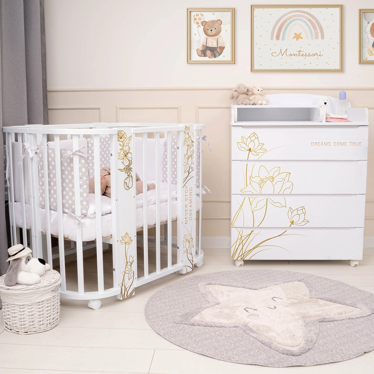 Комод Indigo Green Line с узким пеленальным столиком, ЛДСП, МДФ  Цветы fxes10nm1u9pw87n44lonq021x4wzor0