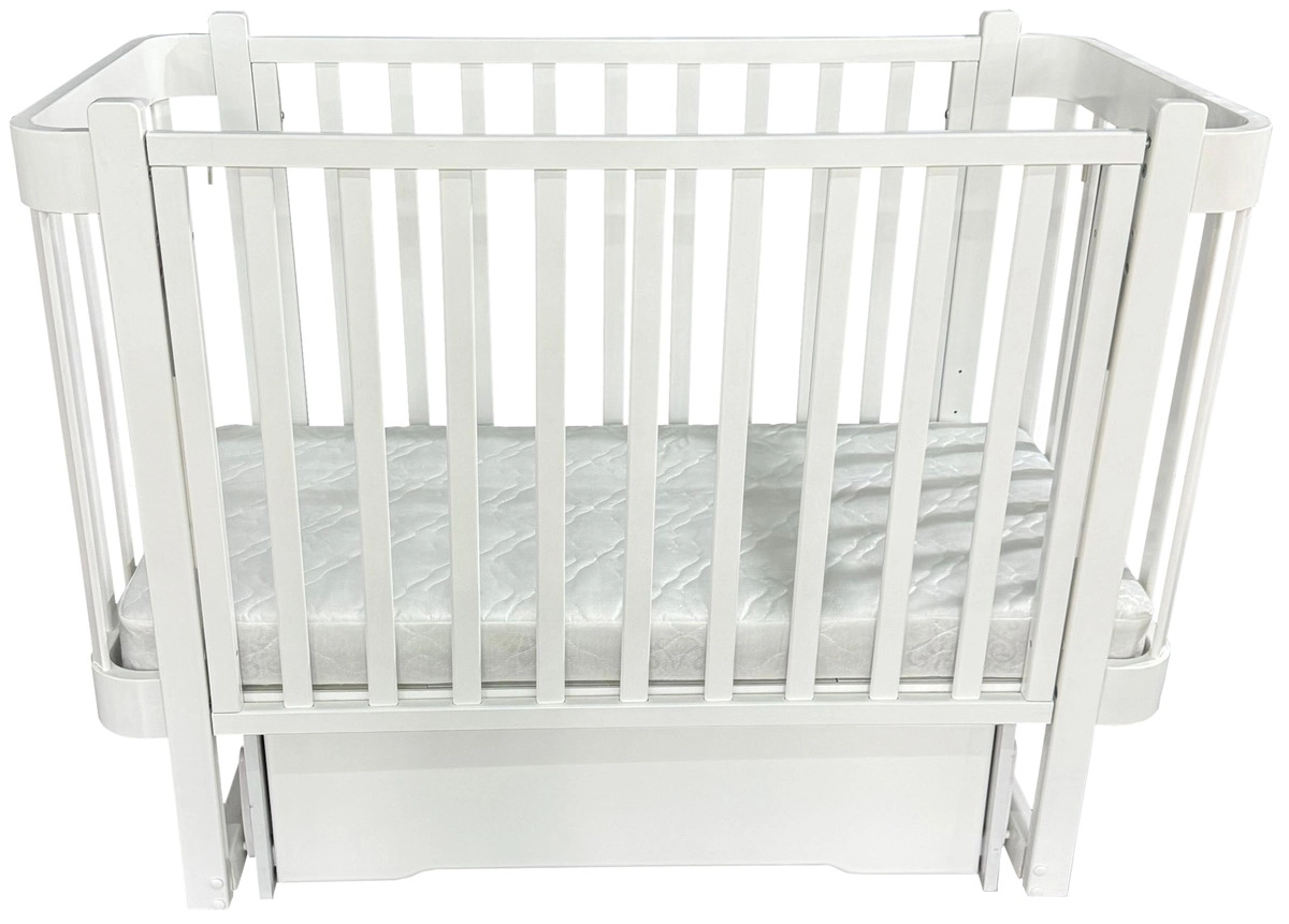 Детская кроватка КЕДР Florencia с ящиком поперечный маятник (Белый/Белый)