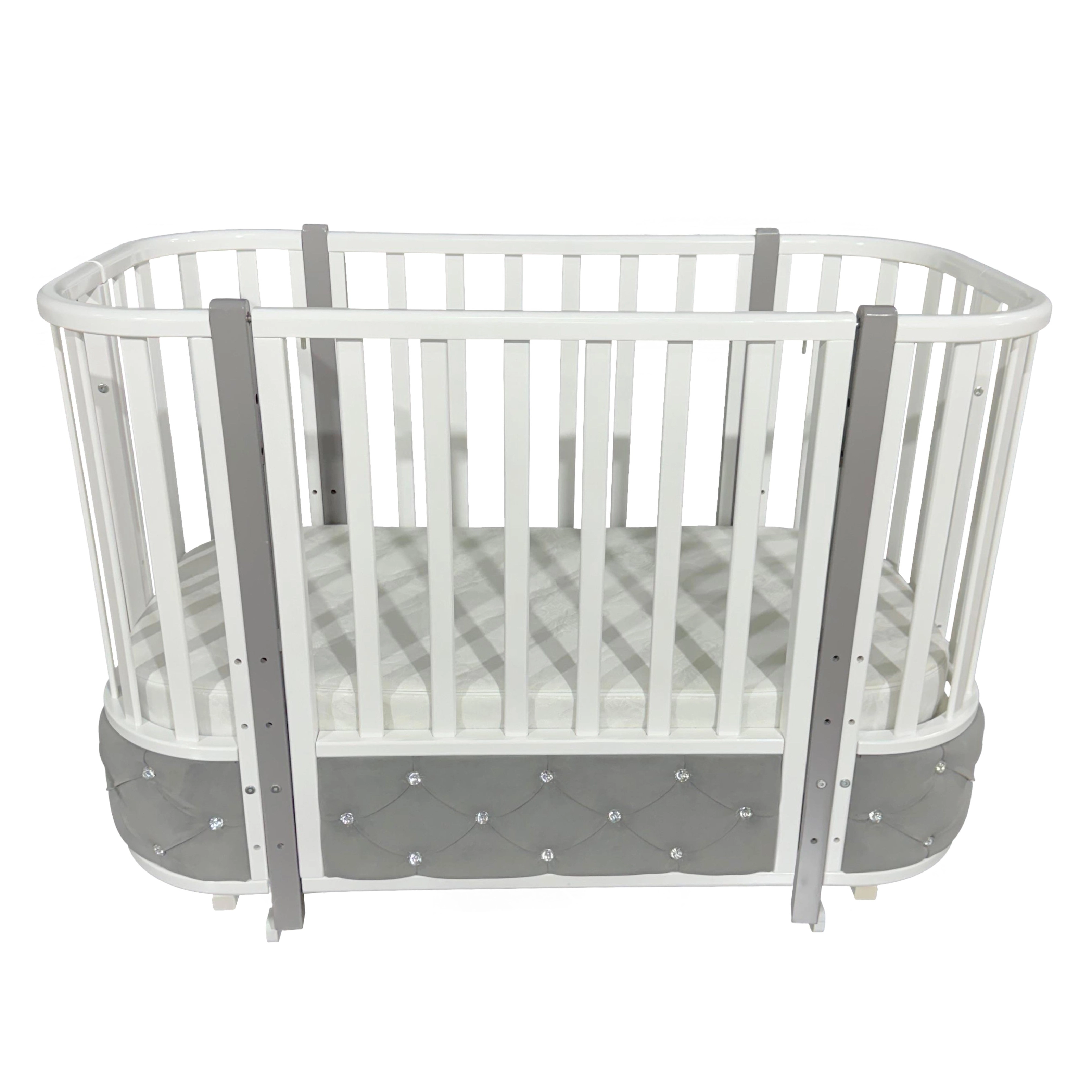 Детская кроватка Байтвинз Виолетта 7 ВЕЛЮР (белый/серый)