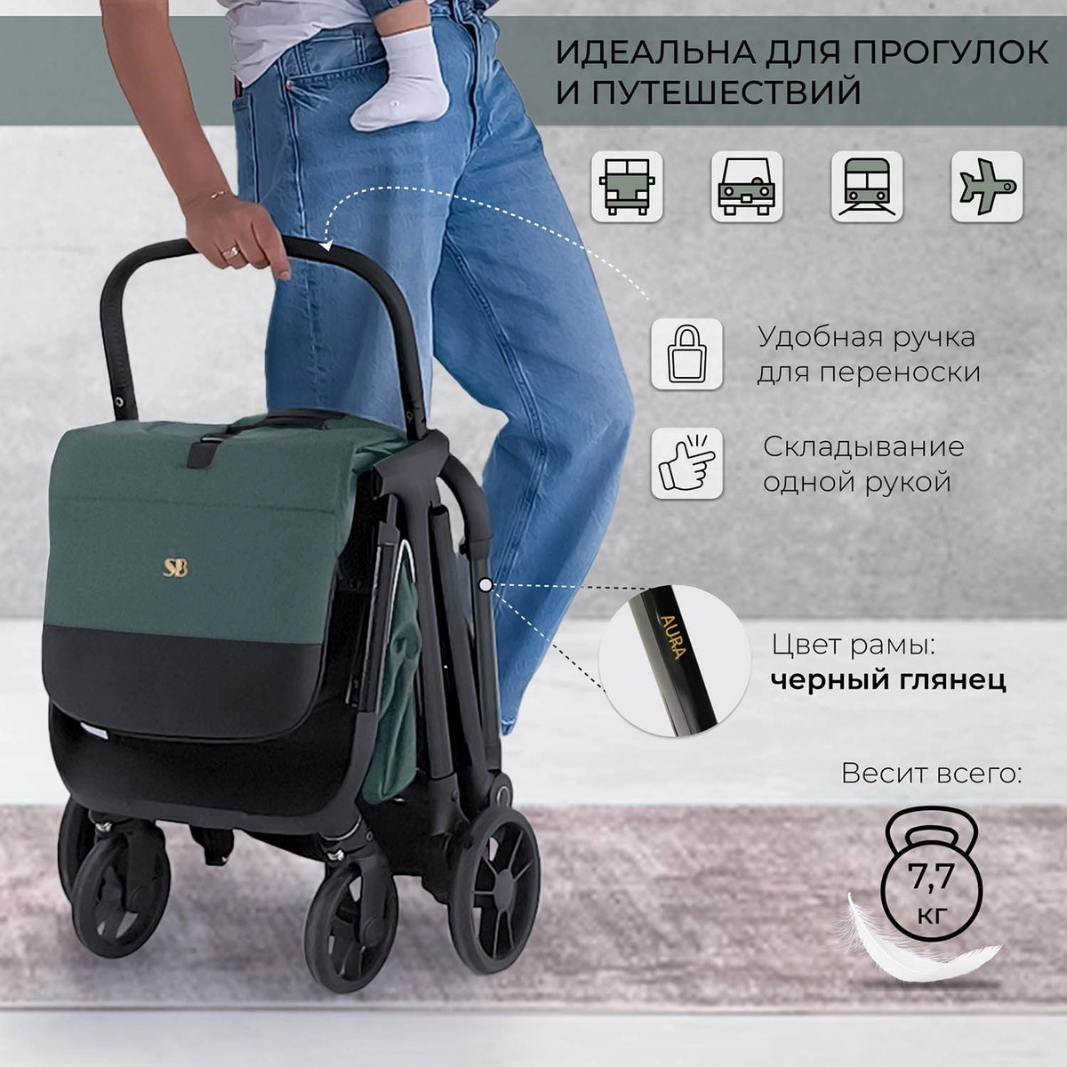 Прогулочная коляска Sweet Baby Aura Green 84n12kce9szdlm81a3iii5un278nseb5