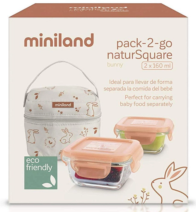 Термосумка Miniland Pack-2-Go Natursquare с двумя стеклянными квадратнами контейнерами зайчик ddssvazulo2m6qsx6s6grt2kf47pfk5j