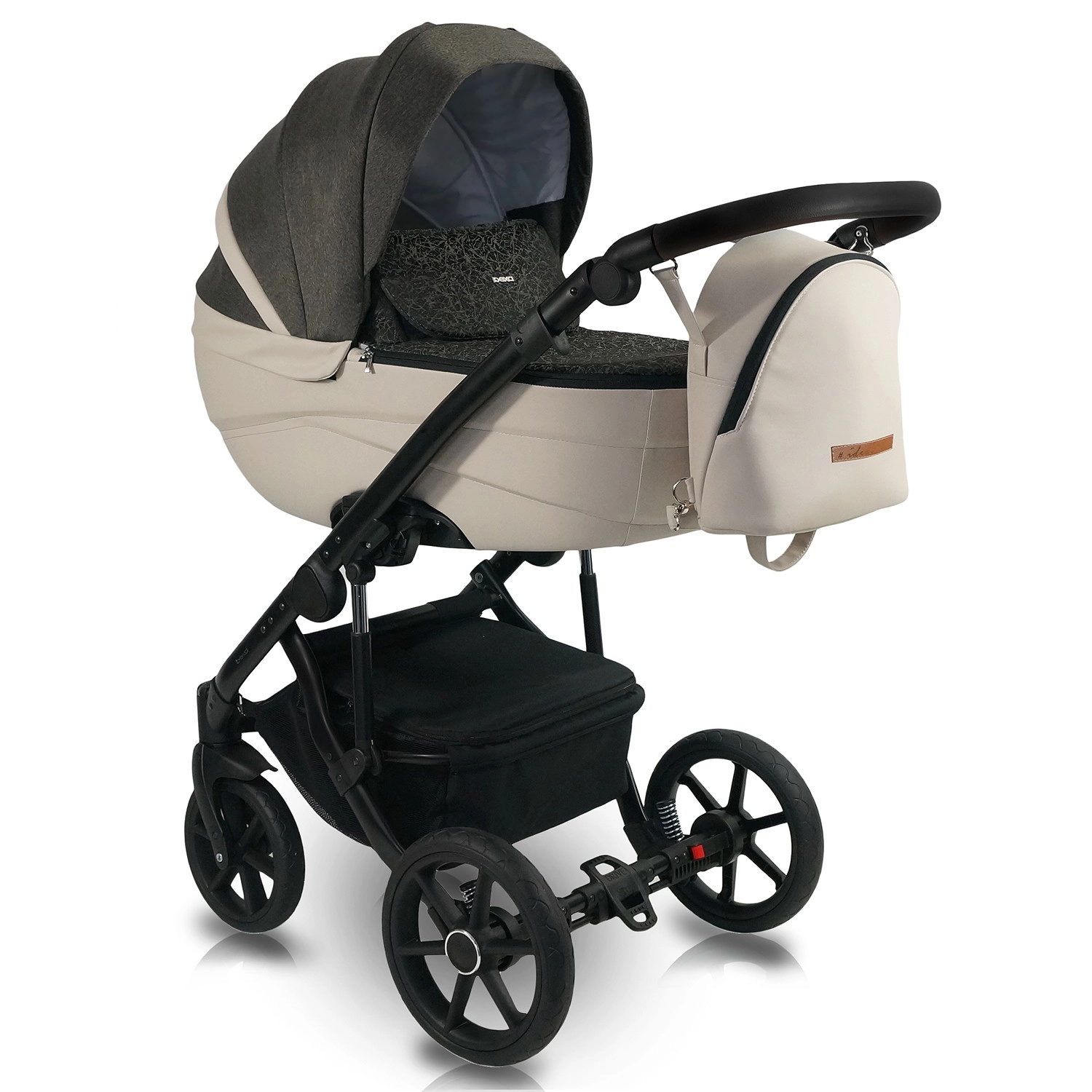 Коляска 2в1 BEXA IDEAL черный+бежевая кожа 108133138-kolyaska-2v1-bexa-ideal-cherniibezhevaya-kozha