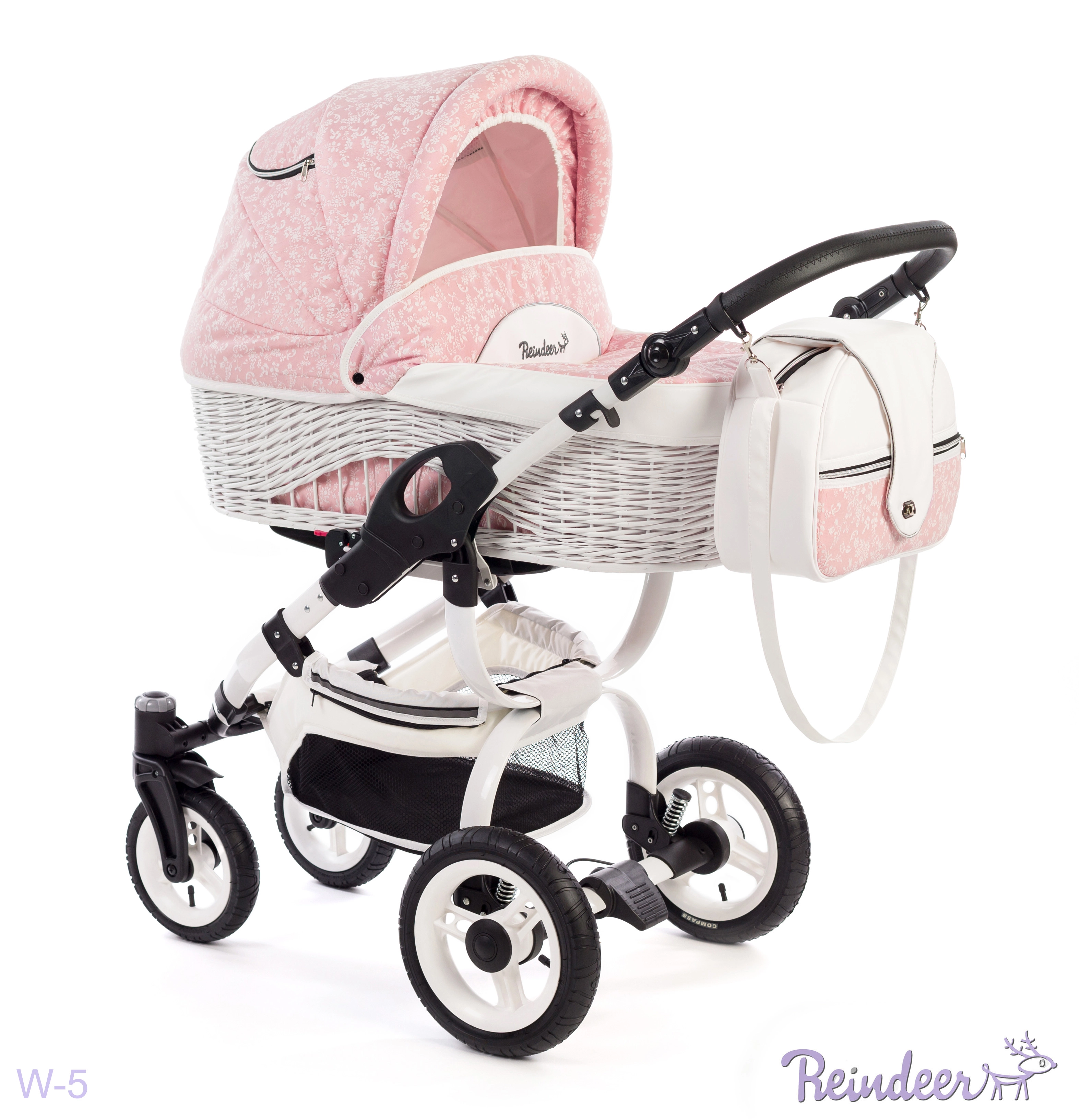 Коляска 2 в 1 Reindeer City Prestige Wiklina W-5,бел/розов 108115740-kolyaska-2-v-1-reindeer-city-prestige-wiklina-w-5belrozov