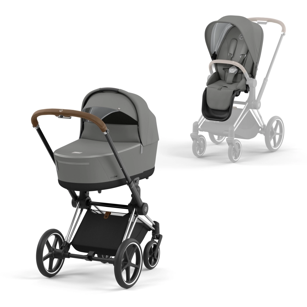 Коляска 2 в 1 Cybex Priam IV (шасси Chrome Brown) Soho Grey 108127318-kolyaska-2-v-1-cybex-priam-iv-shassi-chrome-brown-soho-grey