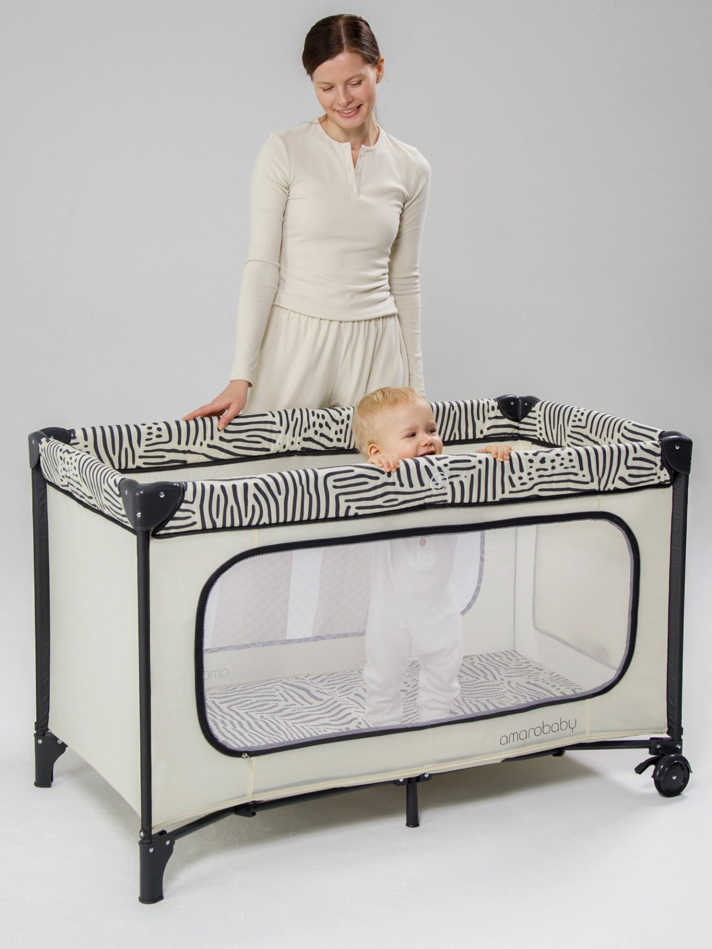 Манеж-кровать Amarobaby SMART (молочный/графит)