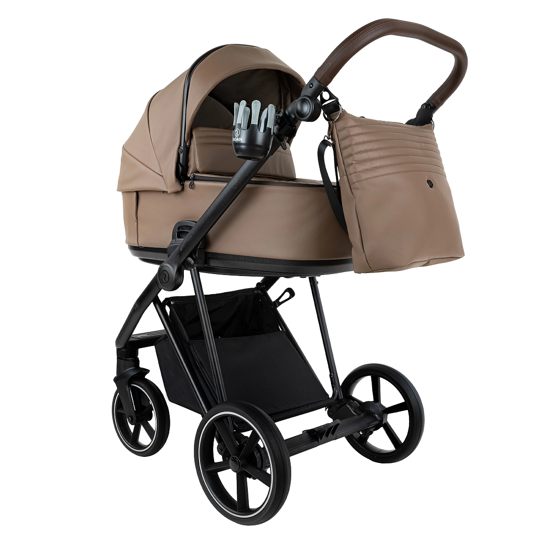 Коляска 2 в 1 Roan Sol Кожа (Camel/Black/руч.Тем.коричневый)