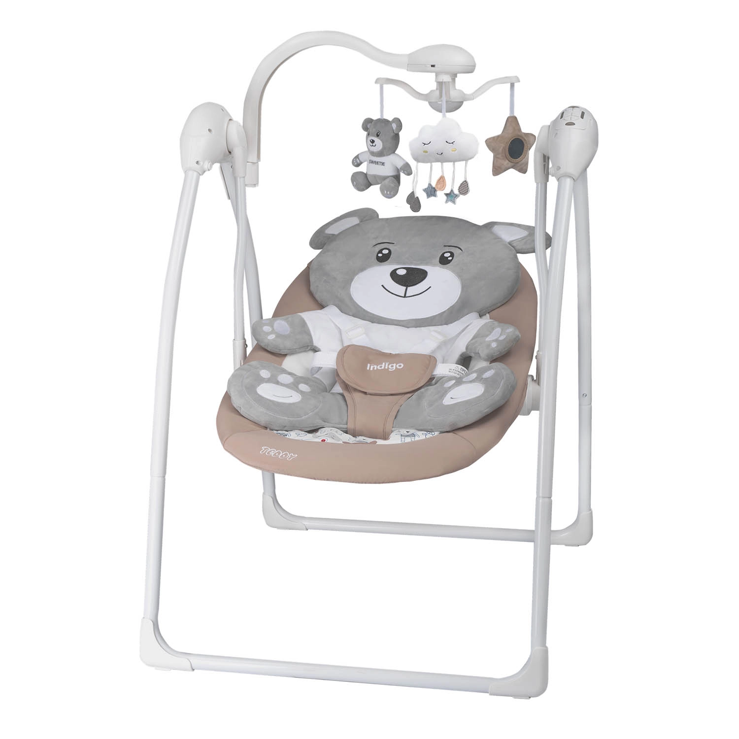 Электрокачели Indigo TEDDY (0-9 кг), с адаптером, п/у, 12 мел., 5 скоростей, москитка Бежевый a9de69bbf5c47db314734c6797f0f5a7