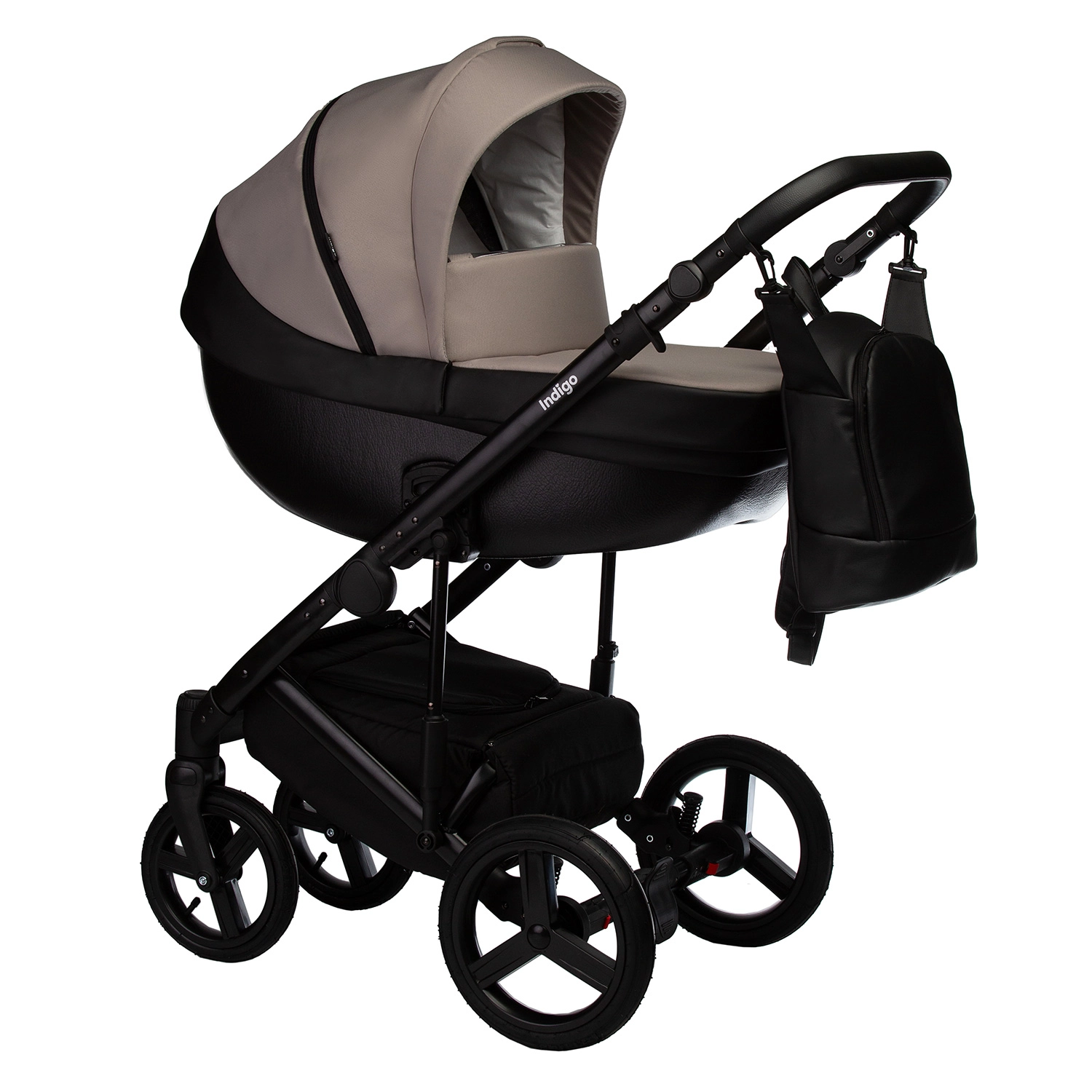 Коляска 2 в 1 Indigo TOUR ECO  черная кожа+серо-бежевый 3539af7b8ef8c5cbdcbffd1427979c85