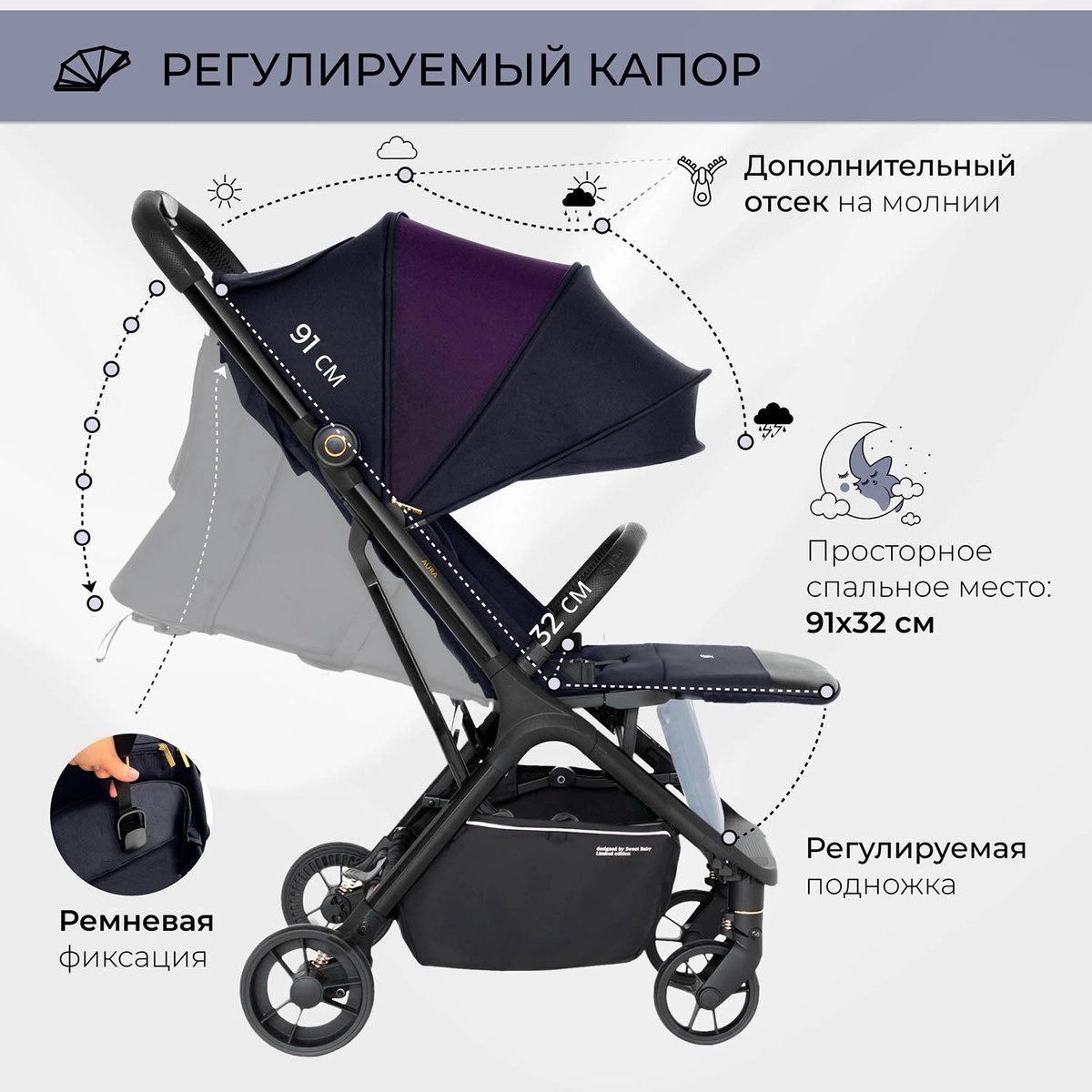 Прогулочная коляска Sweet Baby Aura Dark Blue mj57z1hnus45c3cug2bb6csekn1zhjsu