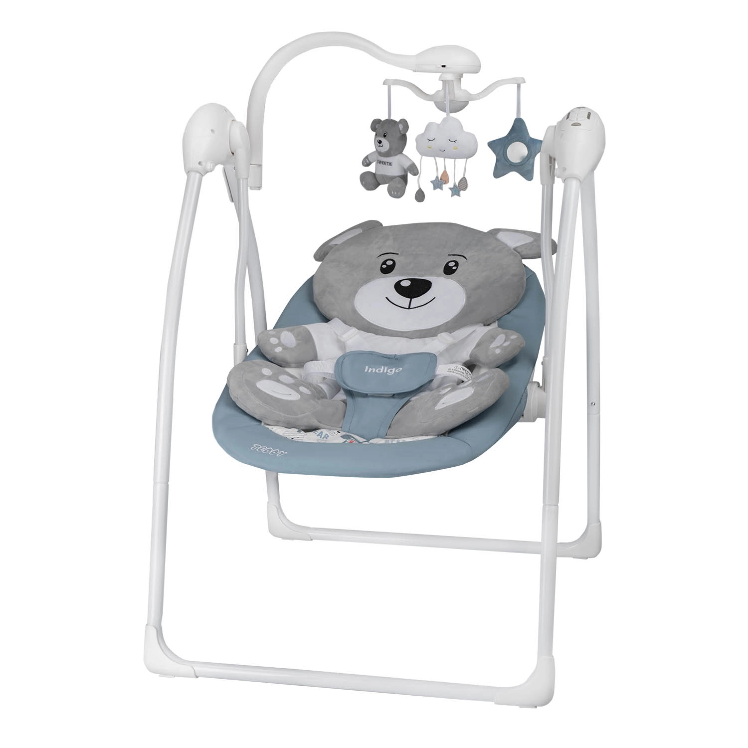Электрокачели Indigo TEDDY (0-9 кг), с адаптером, п/у, 12 мел., 5 скоростей, москитка Синий aaf2f96d10f2c1c4c18b8a35714a0890
