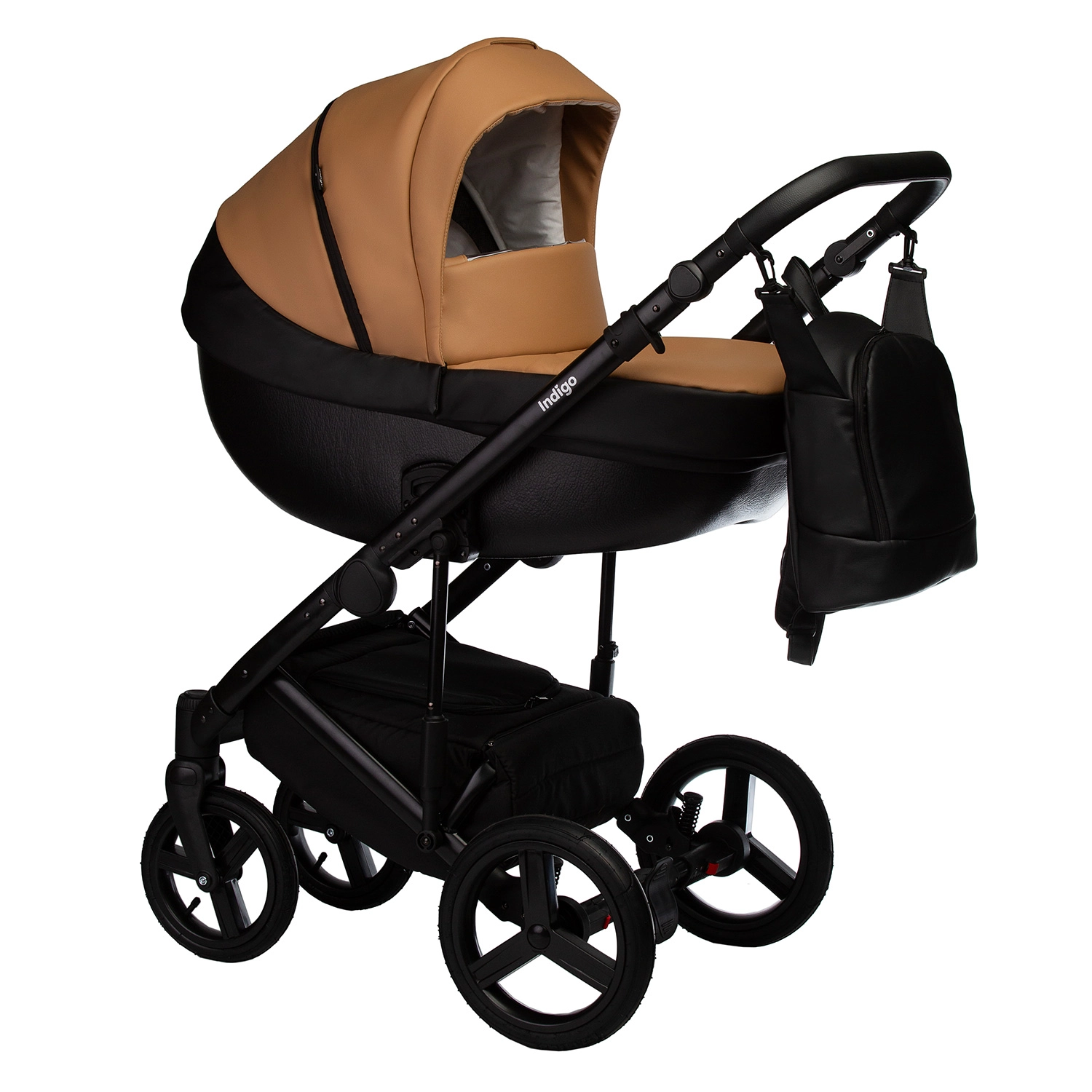 Коляска 2 в 1 Indigo TOUR ECO  черная кожа+рыжая кожа 6d3b8ec0ddb939d896bd34a4d43abd91