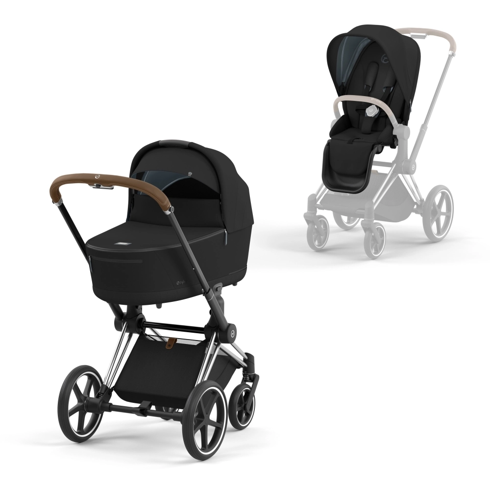 Коляска 2 в 1 Cybex Priam IV (шасси Chrome Brown) Deep Black 108127314-kolyaska-2-v-1-cybex-priam-iv-shassi-chrome-brown-deep-black