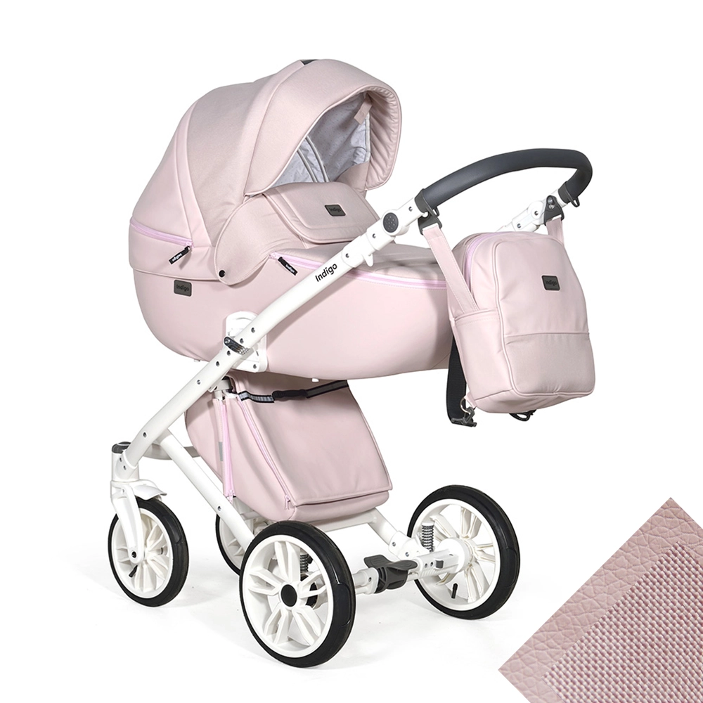 Коляска 2 в 1 Indigo PORTO  св.розовая кожа+св.розовый лен b2d9a7cb1d8e8554e7650f4823a3d041