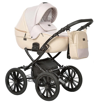 Коляска 2 в 1 Indigo PORTO Classic 14" (бежевая кожа+бежевый лен)
