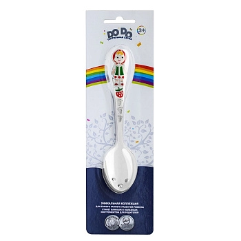 Ложка для кормления детская Кольчугинский мельхиор "Маша" посеребренная с эмалью в блистере (Цветной)