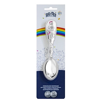 Ложка для кормления детская Кольчугинский мельхиор "Божья коровка" посеребренная с эмалью в блистере (Розовая)