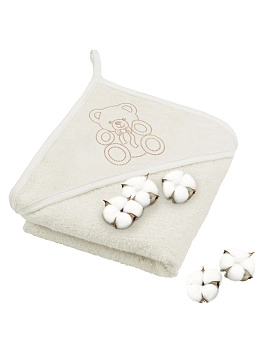 Полотенце махровое с уголком Globex (Мишка с бантиком молочко)