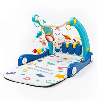 Каталка-ходунки Amarobaby Play Way 2 в 1 с развивающим ковриком и встроенной игровой панелью (Синий)