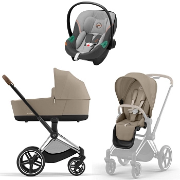 Коляска 3 в 1 Cybex Priam IV Chrome Brown Cozy Beige и автокресло Aton S2 i-Size (Lava Grey)