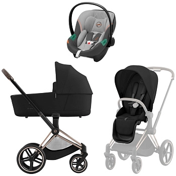 Коляска 3 в 1 Cybex Priam IV Rosegold complete и автокресло Aton S2 i-Size Lava Grey