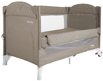 Манеж-кровать Indigo Bon-Bon, лен, приставной, 2 уровня (Бежевый)