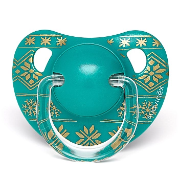 Пустышка Suavinex 18+мес "Winter collection" анатомич. силиконовая (Зеленый, снежинки)