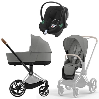 Коляска 3 в 1 Cybex Priam IV Chrome Brown Mirage Grey и автокресло Aton B2 i-Size  (Volcano Black)