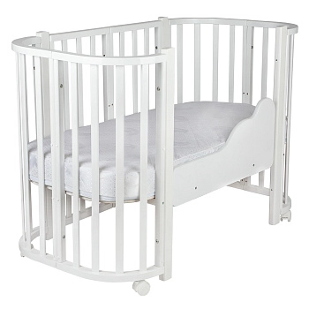 Детская кроватка Indigo "Baby Lux" 3 в 1 массив березы (белый-белые стойки)