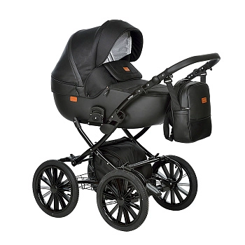 Коляска 2 в 1 Indigo PORTO Classic 14" (черная кожа+черный узор)