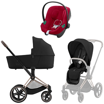 Коляска 3 в 1 Cybex Priam IV Rosegold complete и автокресло Aton B2 i-Size Dynamic Red