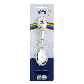 Ложка для кормления детская Кольчугинский мельхиор "Мишка" посеребренная с эмалью в блистере (Розовая)